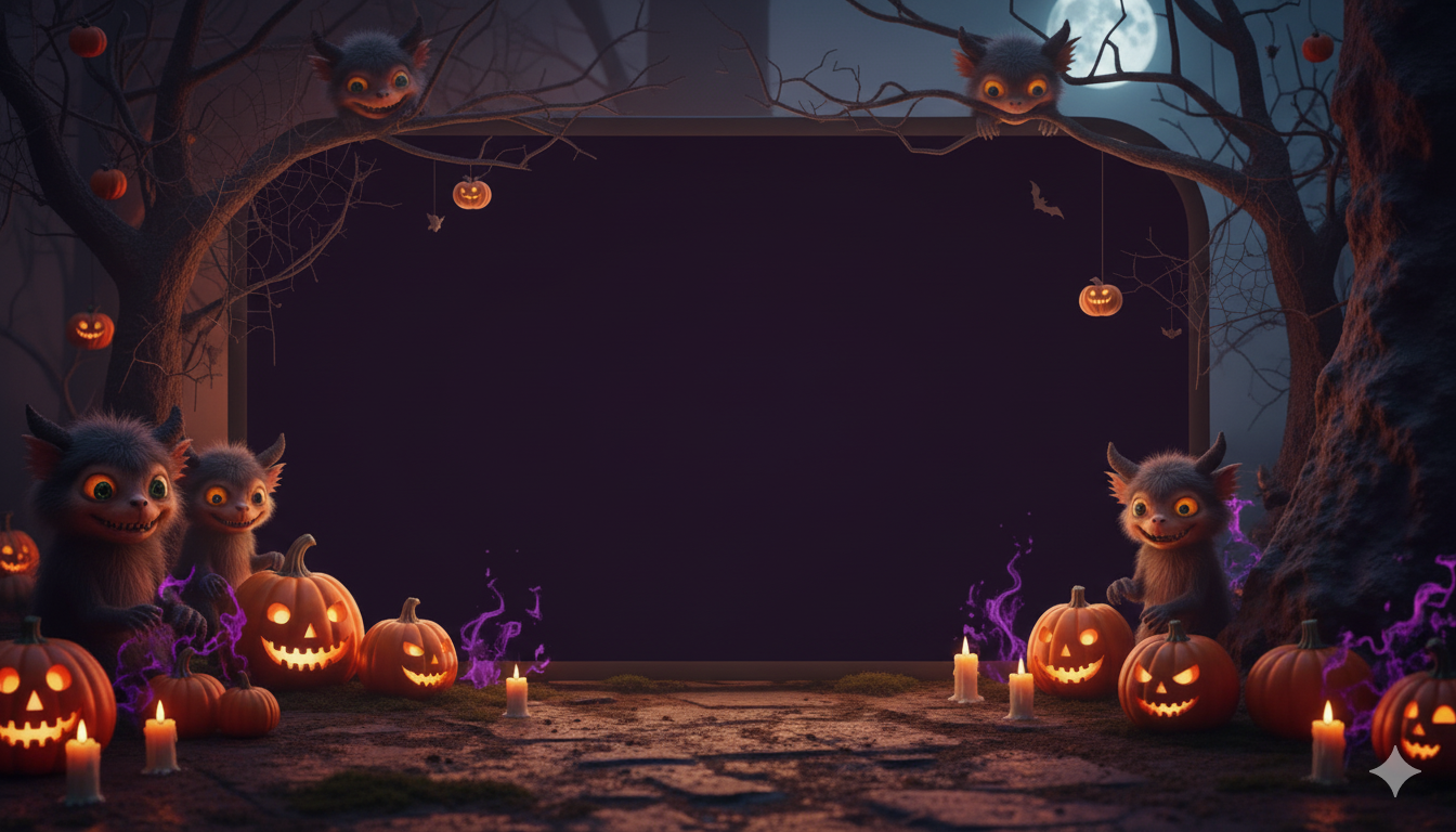 Monster Ball Halloween celebration with friendly monsters and decorations